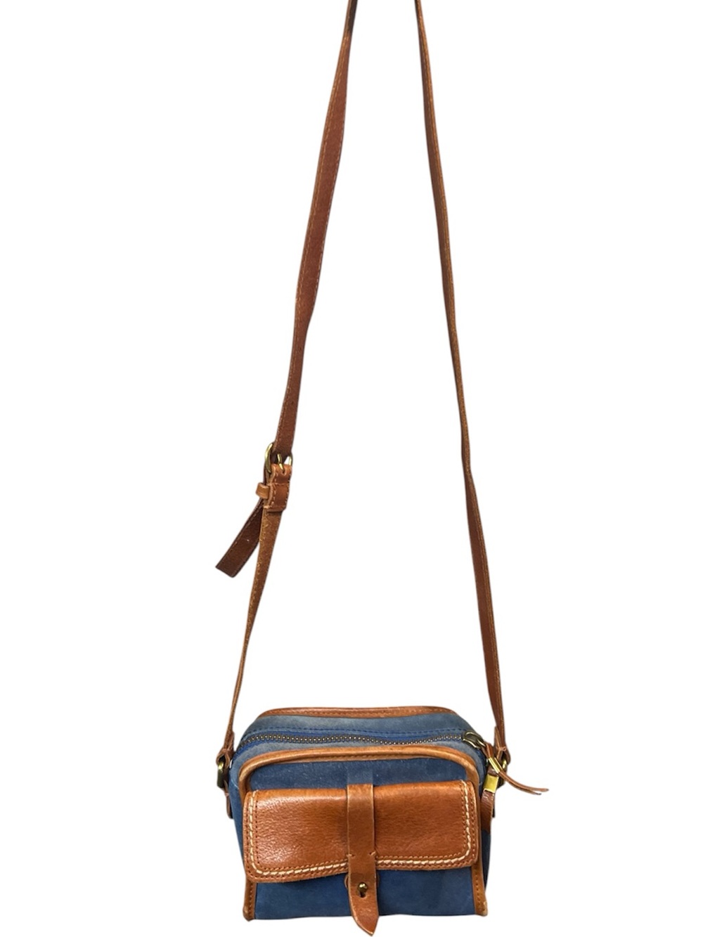 Madewell 1937 Suede Leather Crossbody Bag Blue Brown